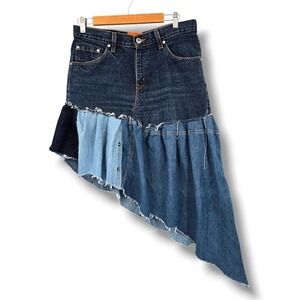 Urban Renewal Levi's‎ Denim Reworked Asymmetrical Ruffled Midi Skirt Size 9 JR
